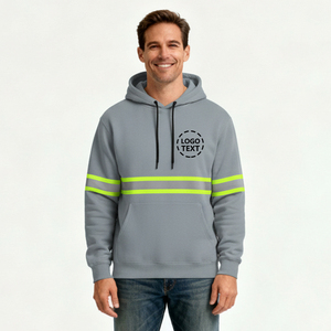 Sudadera con Capucha Personalizada para Hombre, Gris, de Alta Visibilidad, Transpirable, de Secado Rápido, Antiencogimiento, Talla Grande, con Rayas Reflectantes, Ropa de Trabajo de Seguridad, de Algodón - Product Image 6