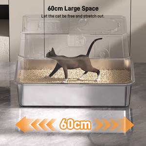 Bac à litière pour chat en acier inoxydable, toilette pour chat fermée, grand espace, facile à nettoyer, Arenero Para Gatos, Katzenklo, Bac à Litiere, OEM - Product Image 2