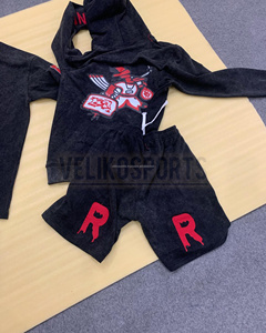 Fabricante personalizado 450gsm peso pesado desgastado bordado francés Terry 100% polar con capucha y pantalones de chándal con diseño de cremallera - Product Image 4