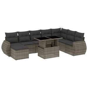 Conjunto de Sofá de Jardín de Ratán PE Gris con Acero con Recubrimiento en Polvo y Vidrio Templado, Muebles de Exterior Premium - Product Image 2