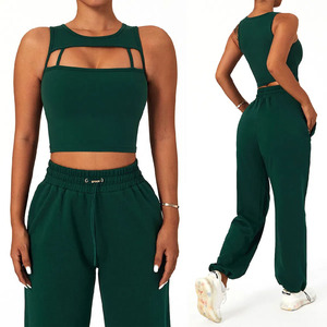 Conjunto Deportivo de 2 Piezas para Mujer, Top Corto y Pantalones Jogger, Transpirable, Informal, para Gimnasio, con Logotipo Personalizado al por Mayor - Product Image 3