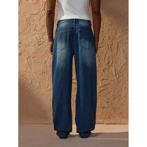 Trending DX Blue Modern <b>Funky</b> Mid Straight Fit Mens Whishker Washed Denim Jeans Eco Friendly Breathable Street Wear 100% Cotton - Product Image 4