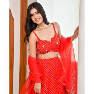 Ensemble de lehenga sans manches rouge aux couleurs des baies - Product Image 3