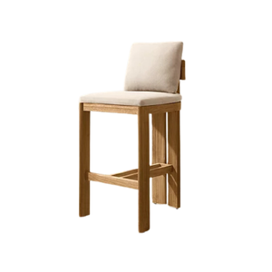 Modern Natural Outdoor Bar <b>Stool</b> Solid Teak Vertical Fluted Frame Plush Cushion Eco-Friendly Luxury Hotel Resort Furniture - Product Image 1