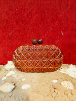 Pochette de soirée de luxe légère en bois sculpté naturel, motif géométrique, écologique, de créateur, pour mariage, étui rigide