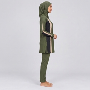 Conjunto de Burkini Modesto de 3 Piezas Personalizado para Mujer, Ropa de Playa Elegante con Logotipo Estampado en la Parte Delantera y Conjunto de Burkini Modesto de 3 Piezas Personalizado - Product Image 5
