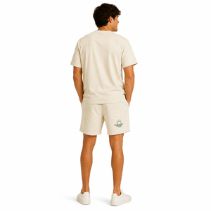 Ensemble deux pièces d'été pour homme en coton, imprimé palmiers, décontracté, col rond, tricoté, respirant, manches courtes, sérigraphié - Product Image 3