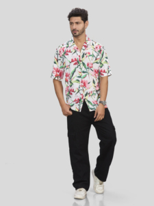 เสื้อเชิ้ตฮาวายแขนสั้นลายดอกไม้สำหรับผู้ชาย ปกคอปก ผ้าวิสโคสเรยอน ระบายอากาศได้ดี เป็นมิตรกับสิ่งแวดล้อม ป้องกันรังสียูวี เหมาะสำหรับฤดูหนาว สวมใส่สบาย - Product Image 1