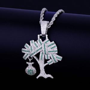 Collier pendentif arbre en moissanite avec pavé de pierres vertes, bijoux botaniques de luxe, cadeau de caractère - Product Image 2