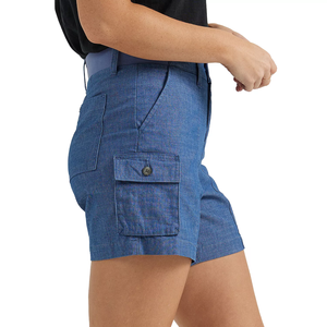 Shorts de bain taille haute pour femme, bleu uni, polyester/coton, séchage rapide, décontracté, avec poches, ceinture et braguette boutonnée, respirant, coupe classique - Product Image 2