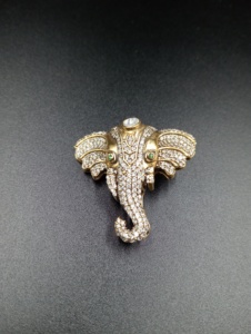 Elephant Head <b>Gold</b> Plated Moissanite Polki Stone Brooch Unisex Wedding Fashion Accessory Gift - Product Image 6