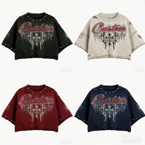 เสื้อยืดโอเวอร์ไซส์ผู้ชายสีดำ แขนสั้น คอกลม แต่งคริสตัล พิมพ์ลายตัวอักษรตามสั่ง สไตล์สตรีท ขายดี - Product Image 5
