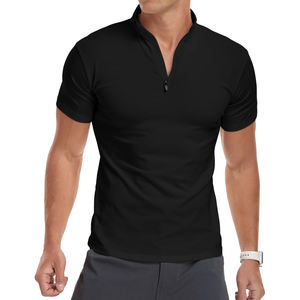 Camiseta deportiva de manga corta con cremallera de un cuarto para hombre, de secado rápido, con diseño liso, ideal para el verano y el fitness. - Product Image 3