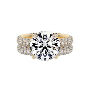 Solitaire Diamond <b>Ring</b> with Matching Triple Row Pave Diamond Engagement <b>Ring</b> Semi <b>Dome</b> Custom <b>Ring</b> in Yellow 10k 14k 18k Gold - Product Image 1