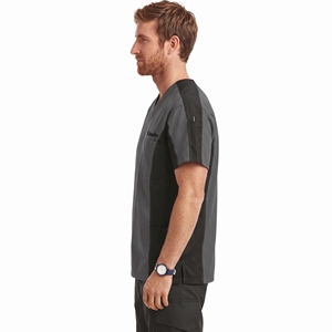 Ensemble de tenues médicales - Blouse et pantalon de travail durables à col en V en tissu polyester tissé avec détection d'aiguilles, gris et noir, uniforme d'hôpital - Product Image 3