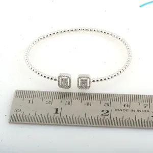 Natural H SI Round Pave Diamond 14K White Gold Open Cuff Bangle <b>Beaded</b> <b>Bracelet</b> Luxury Womens Jewelry - Product Image 2