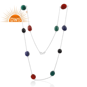 Collier de pierres précieuses en onyx multicolore Collier de chaînes pour femmes en argent sterling Fabricants de bijoux Collection classique - Product Image 3