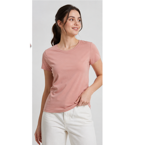 Camiseta Básica de Algodón 100% Vietnamita, Suave, OEM/ODM, de Color Liso, Tejida, Corta, Transpirable, con Cuello Redondo, Informal, para Mujer - Product Image 5
