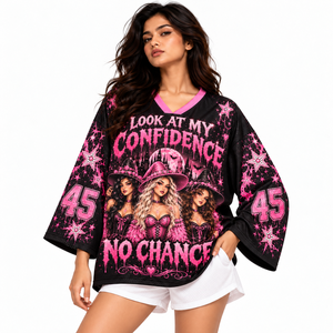 Y2K <b>Women's</b> Black Pink Graphic <b>Mesh</b> Jersey Oversized V Neck Gothic Streetwear <b>Top</b> Custom Print OEM Wholesale - Product Image 2