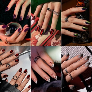 BTARTBOX Faux Ongles de Luxe de Haute Qualité en Gros, Kit d'Ongles Artificiels à Presser Effet Œil de Chat Gothique pour Halloween avec Colle - Product Image 3