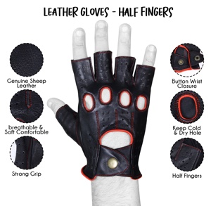 Guantes de piel de oveja unisex de piel de medio dedo, transpirables, cómodos para uso diario informal al aire libre, ropa formal de invierno - Product Image 4