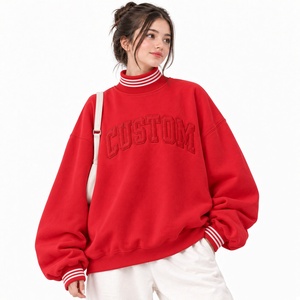 Sudadera rosa oversize de cuello alto para mujer, con hombros caídos, manga larga, de punto, con letras en la parte delantera, informal, para otoño. - Product Image 2