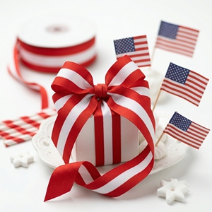 นีลคามัล อินดัสทรีส์ ขายส่งริบบิ้นโกรเกรนสีแดงขาวลายเส้นตรงกลาง สำหรับทำโบว์ติดผม ห่อของขวัญ และตกแต่งเหรียญรางวัล - Product Image 2