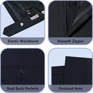Costume 3 pièces pour homme, style britannique, bleu foncé, tenue de cérémonie, avec gilet et cravate, matière polyester anti-plis - Product Image 3