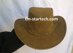 Sombrero Vaquero de Cuero Marrón Mate, Estilo Western, para Hombre y Mujer, con Banda Trenzada, Ala Ancha, Casual, para Exteriores, con Ventilación - Product Image 4