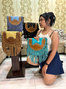 Nouveau sac à main en cuir véritable à franges en daim, sac à main en cuir de vache en forme de croissant pour femmes, tendance, vente chaude, sac bandoulière en forme de baril - Product Image 3