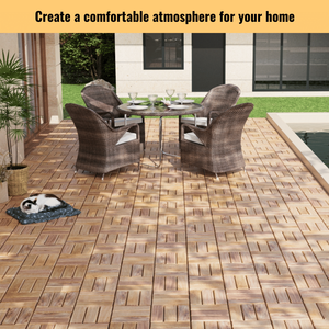 20 Pezzi Piastrelle a Incastro con Motivo a Scacchi 30x30 cm in Legno Duro di Acacia Giallo per Pavimentazione Esterna Balcone Portico - Product Image 5