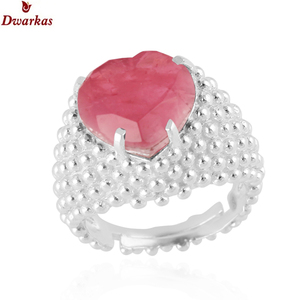 Anillos hechos a mano con piedras preciosas de alta calidad, plata de ley 925, turmalina rosa doble, cuarzo, textura de piedra preciosa, anillo con forma de corazón. - Product Image 1