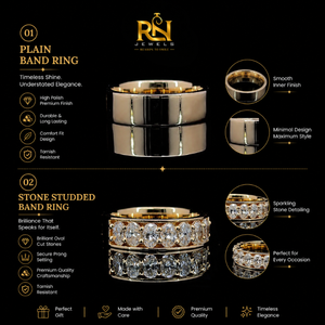 Bague de mariage large et ronde en diamant de laboratoire, en or massif, bande épaisse, pour homme et femme |   Bague de mariage de luxe en bijoux fins - Product Image 5