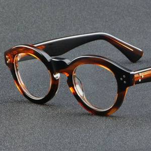 Montures de lunettes rondes en acétate de tortue, faites à la main, marron et noir - Product Image 4