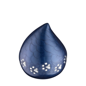 โกศรูปหยดน้ำสีแดงทับทิมทำมือสำหรับสุนัขและแมว พร้อมลายอุ้งเท้าสีเงินสลักและพื้นผิวเงา - Product Image 4