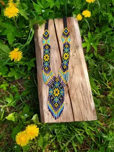 UNIQUE BEST Blue Yellow Ukrainian Flag Gerden Necklace, <b>Native</b> Ukrainian Jewellery, Kyiv Ethnic Necklace for Wedding, party - Product Image 3