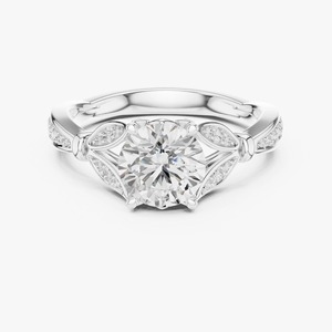 Anillo de Compromiso de Oro Amarillo de 9K con Diamante Cultivado en Laboratorio de Corte Redondo de 1.33CT, Estilo Vintage con Filigrana y Acentos Pavé, Joyería Nupcial al por Mayor - Product Image 3