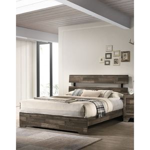 Letto a piattaforma singolo rustico con testiera, profilo basso, mobili da camera contemporanei, finitura marrone, 1 pz, letto in legno per ragazzi - Product Image 2