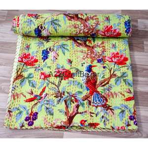 Couette Kantha en coton biologique 100% brodée, réversible, double taille, écologique, faite à la main en Inde, pour la maison, utilisable toute l'année - Product Image 3