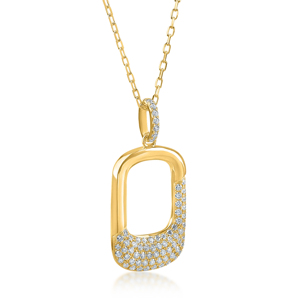 Collier pendentif en or jaune de luxe avec diamant rond, design géométrique, chaîne à maillons, unisexe, à porter au quotidien - Product Image 2