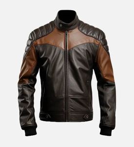 Men's <b>Western</b> Style Leather <b>Jacket</b> Stand Collar Zipper Closure Quick-Dry Breathable Nylon/Cotton Shell Soft Durable Winter - Product Image 5