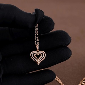 Elegant Design Lab Grown Diamond Triple Heart 14K Solid Gold Pendant <b>Necklace</b> for Women-Wedding Party & Anniversary - Product Image 4