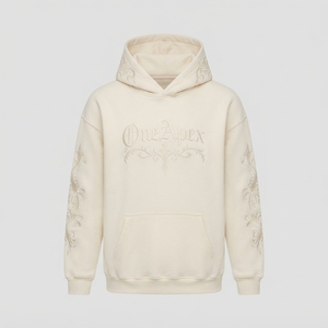 Sweat-shirt à capuche oversize pour homme, couleur crème, avec motif brodé, style streetwear, en molleton personnalisé, vêtements OEM - Product Image 3