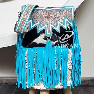 Western March Expo 2026 Hand Tooled Genuine Cowhide Leather Crossbody Fringe <b>Bag</b> Shoulder Designer Trendy Purse for Women - Product Image 1