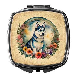 Siberian Husky Flowers Compact Folding Handheld Travel Makeup <b>Mirror</b> <b>Pocket</b> Decorative Gift for Women and Girls - Product Image 1