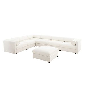 Grande divano componibile in ciniglia bianco componibile con ripostiglio 6 posti soggiorno divano con schienale cilindrico braccioli - Product Image 5