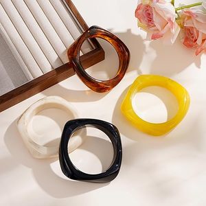 Pulseras de Resina Acrílica Cuadradas Coloridas para Mujer, Brazaletes Anchos Geométricos Irregulares, Conjunto de Joyería para Mujer - Product Image 3