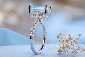 Bague de fiançailles en diamant bleu émeraude fantaisie cultivé en laboratoire, sertie de diamants pavés, bijoux de mariage pour femmes - Product Image 5