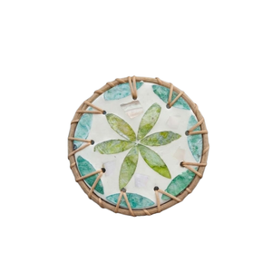 Clean-Cut Rattan Shell Inlay Coaster - Premium Heat-Resistant Mother-of-Pearl - Minimalist <b>Home</b> <b>Essentials</b> - Product Image 2