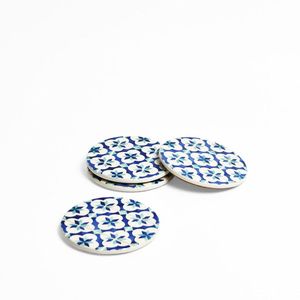 Unique Classic Eco-Friendly Bone Inlay Square <b>Coaster</b> <b>Set</b> 4 with Black Flower Design for Kitchen Tabletop Home Decor - Product Image 4